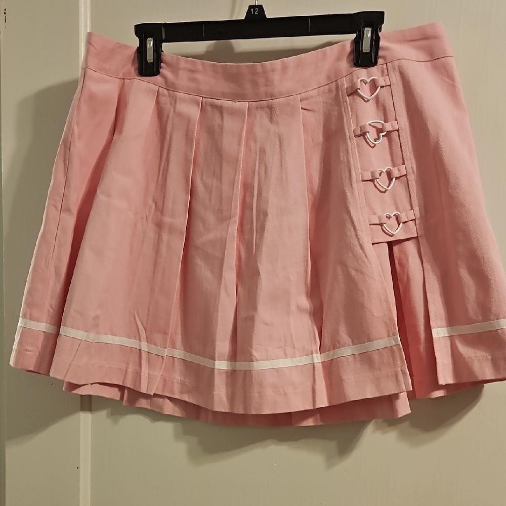 Dollskill Poster Girl Pink Mini Skater Skirt with Hearts. Size 1X